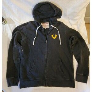 True Religion Men's Full Zip Black/Yellow Hoodie - Size XL